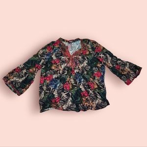 Johnny Was Workshop Tropical Print Viscose Jungle Floral Long Sleeve Blouse Top